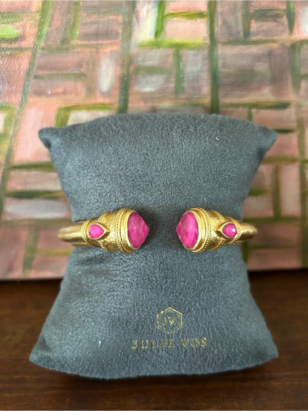 Julie Vos Gold-Tone Cannes Demi Cuff Iridescent Raspberry Cabochon Stones